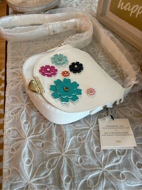 Indigo White Crossbody Bag with 2 Interchangeable Flaps | Floral & Classic | NWT